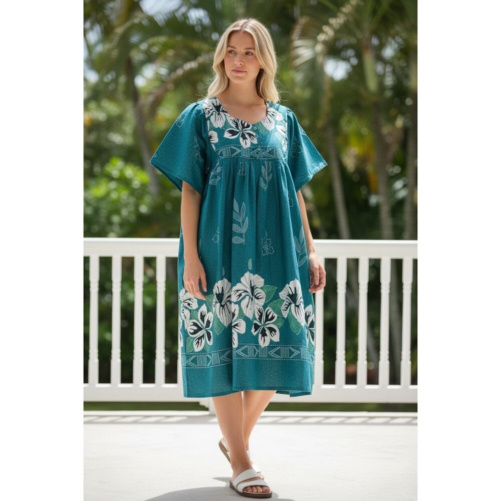 Anthony Richards Tropical Floral Dress – Teal – Size Medium